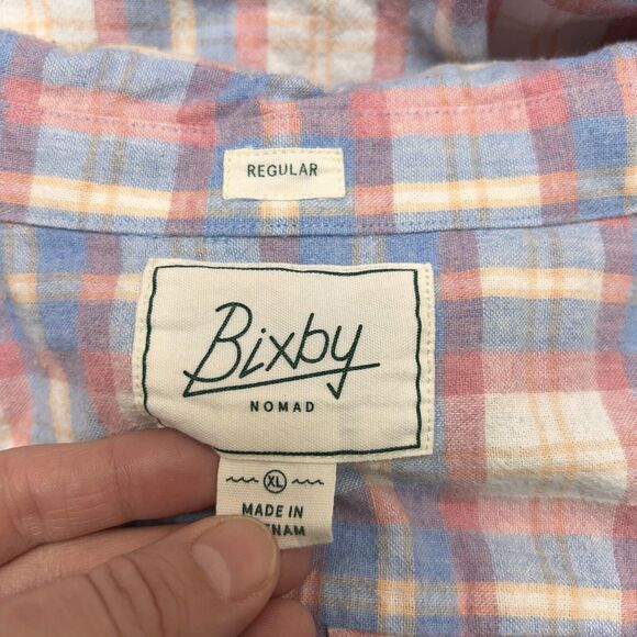 Bixby Nomad Button Up Shirt Size XL Light Blue Pink Cream Brushed Cotton Soft - Picture 6 of 6